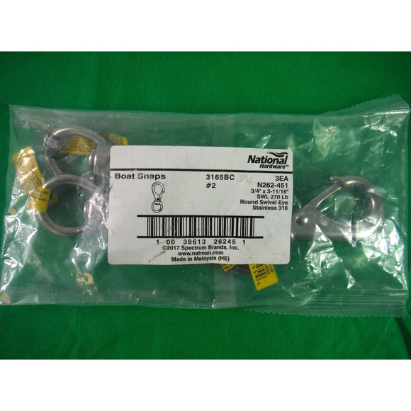 National Hardware Round Fixed Eye Boat Snaps 3/4" X 3-11/16 New - Picture 1 of 3